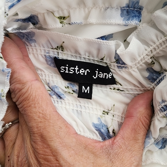 Sister Jane perennial tiered floral bow prairie style maxi dress Sz Mediun - Picture 7 of 15